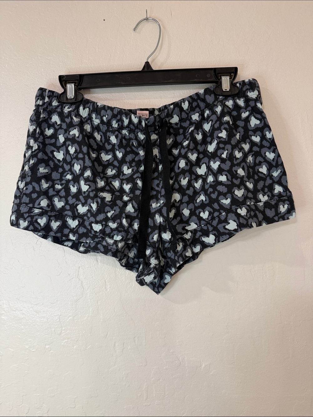 Victoria's Secret Black and Light Blue Heart-Print Lounge Shorts